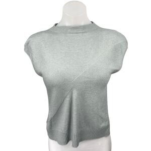 Club Monaco Women's Gray Short Sleeve Ribbed Knit Mock Neck Sweater Top Size M